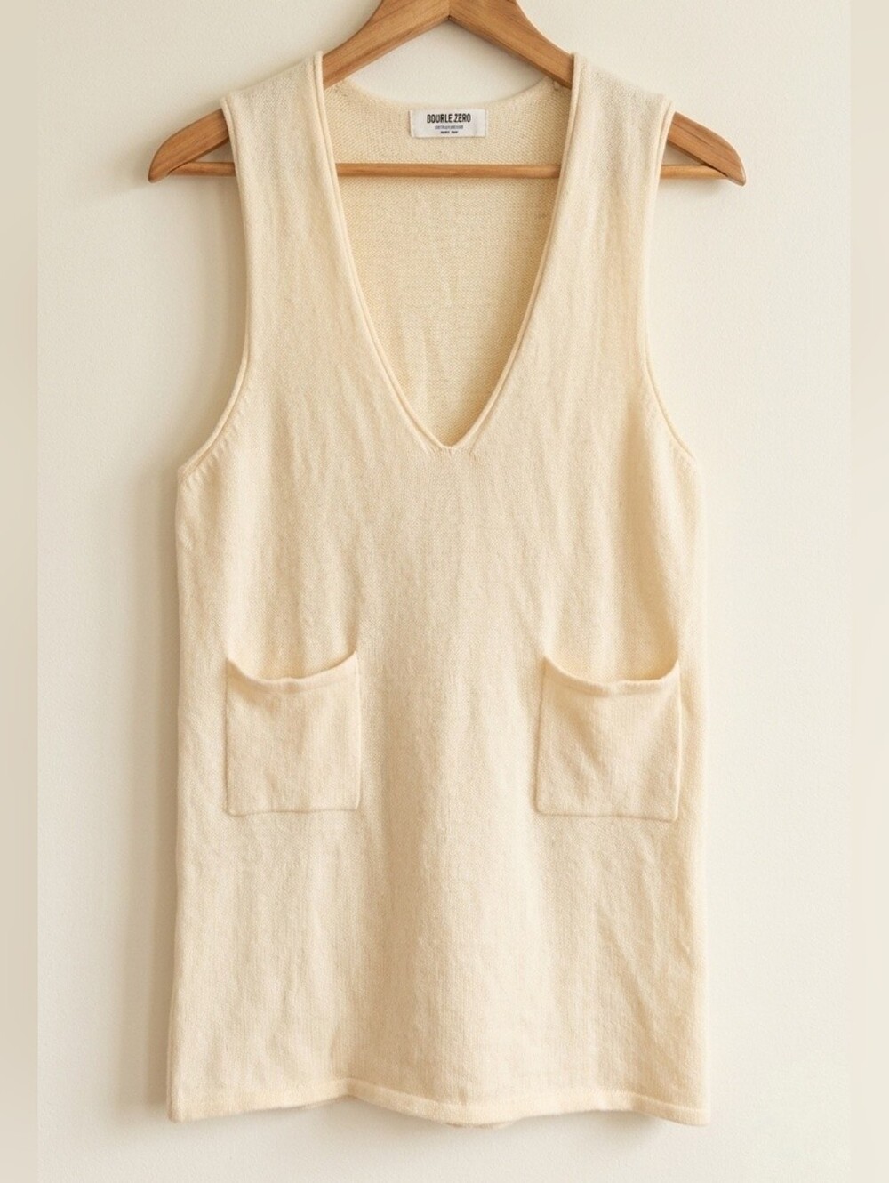 Double Zero Cream V-Neck Dress with Patch Pockets - Picture 2 of 4